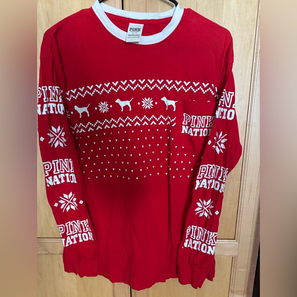 PINK NATION Victoria's Secret Red and White Holiday Long Sleeve